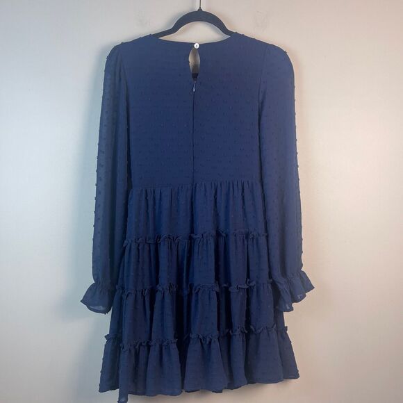 Altar'd State Dress Women's Small Navy Blue Swiss Dot Empire Waist Tiered Ruffle - Picture 2 of 10